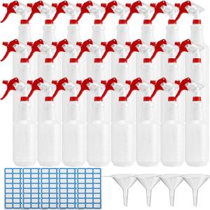 Zubebe 24 Pack 32 oz Plastic Spray Bottle Bulk Empty Leakproof Heavy Duty Spray Bottles for Cleaning Supplies Mist Bottles with Label and Adjustable Nozzle for Plant(Red, White,Clear Scale)