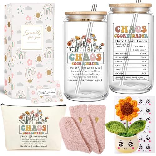 4MELLY Chaos Coordinator Gifts for Women Thank You Gifts for Chaos Coordinator 16Oz Can-Shaped Glass  Tumbler Appreciation Gift for Boss Manager Coworkers Teacher Nurse