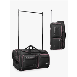Fanwoli 28" Dance Bag with Garment Rack | Upgraded Stable System & Fabric | More Lightweight & Wear-Resistant | Ideal Competition Rolling Duffle Bag | Black/Pink Trim