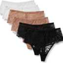 Amazon Essentials Women's Stretch Galloon Lace High Waisted Thong, Pack of 6 (XXL)