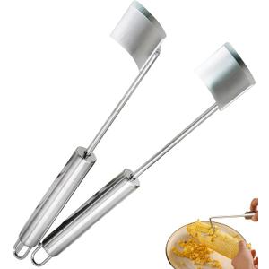 2 Pcs Silver Corn Cob Peeler Stainless Steel Corns Stripper Tool Suspensible Corns on the Cob Remover with Handle Heavy-Duty Corn Cutter Remover Tool Suitable For Home Kitchen
