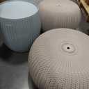 Keter Urban Knit Pouf Ottoman Set of 3 with Storage Table for Patio and Room Décor - Perfect for Balcony, Deck, and Outdoor Seating, Misty Blue & Taupe