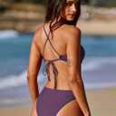 LASLULU Women's Sexy One Piece Swimsuits V Neck Padded Bathing Suit Modest Front Cutout Open Back Slimming Swimsuit (Purple, S)
