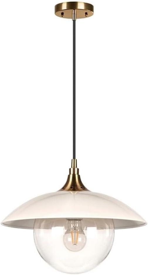 Metal Pearled White and Brass Coastal Saucer Pendant