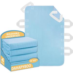 DAHAPYBOO Improvia Positioning Bed Pad 34"x52" with 8 Reinforced Handles,Washable Underpads 4 Pack Incontinence,Heavy Absorbency Reusable for Elderly, Kids Adults, Waterproof Quick Drying for Bed