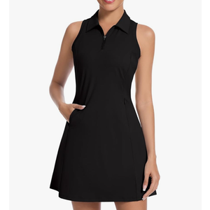 WOWENY Tennis Dress for Women Zip Up Golf Dresses with Built in Shorts and Pockets Sleeveless Athletic Workout Dress, L