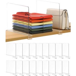 18 Pack 12 Inches [Extra Tall Version] Clear Shelf Dividers for Organization, Acrylic Closet Shelf Vertical Shelves Organizer for Bedroom, Kitchen and Office
