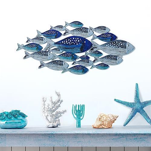 Metal Fish Wall Decor Handcrafted Fish Art Summer Metal Wall Sculpture Marine Decor for Coastal Nautical Beach or Boat Decor Collector Vacation House Blues Silver Wall Art Bedroom Bathroom Living Room