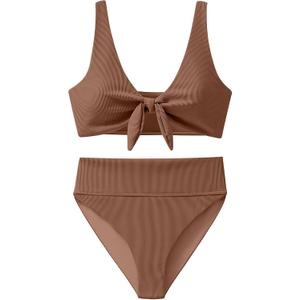 ANRABESS Bikini Sets for Women Summer High Waisted 2 Piece Bathing Suit Ribbed Tie Knot Swimsuit 2026 Beach Vacation Swimwear