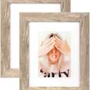 Scholartree Wide Molding 8x10 Picture Frames Display Picture 5x7 with Mat, HD Glass Inside Rustic Wooden Light Brown Photo Frame for Tabletop and Wall Mount, 2 Sets