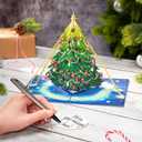2 x Christmas Tree Pop Up Card, Merry Christmas, Pine Tree, Snowflakes, Balls, Snow, Light, 3D Greeting Card, Gift for Xmas, 5x7 - Includes Envelope And Message Note