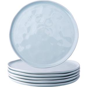 LERATIO Ceramic Plates,8.0 inch Salad Plates Set of 6,Handmade Porcelain Plates for kitchen with Wavy Edge,Microwave & Oven& Dishwashes Safe,Light weight & Scratch Resistant Dishes Light Blue