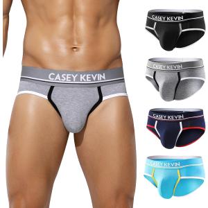 Casey Kevin Men's Cotton Briefs Wide Waistband No Fly Underwear Briefs for Men 4 Pack (S)