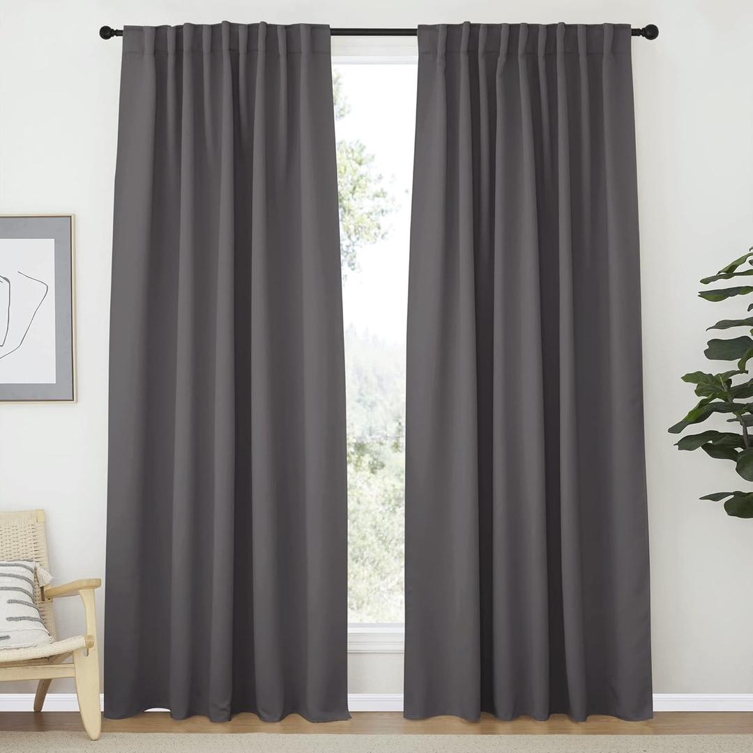 NICETOWN Blackout Curtain Panels Window Draperies - (Grey Color) 70x84 inch, 2 Pieces, Insulating Room Darkening Blackout Drapes for Bedroom