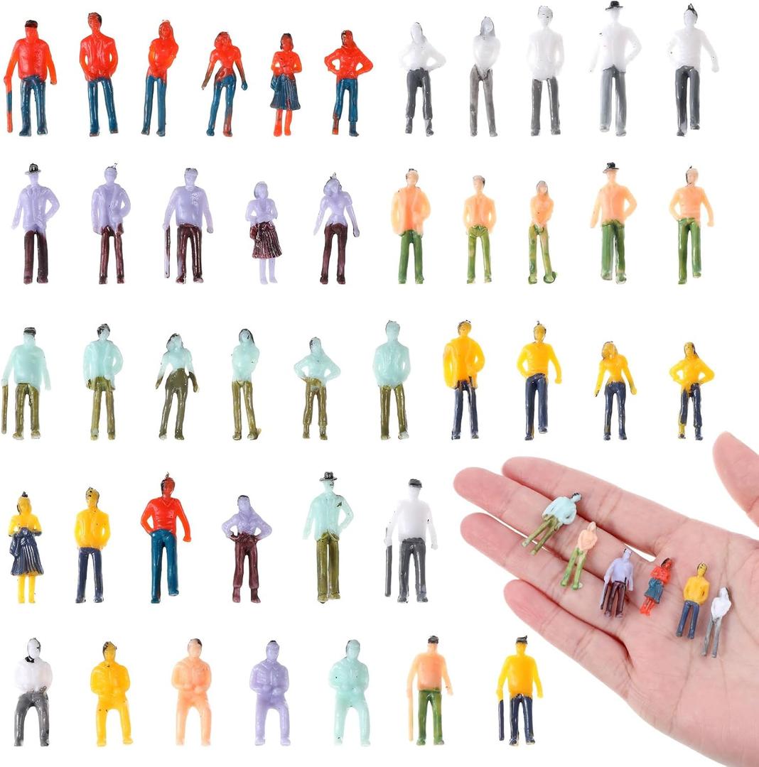 Sibba 100 Pcs Mini People Figurines 1: 75 Scale Little People Toys Architectural Painted Tiny Model Sitting Standing Miniature Figurines Model for Miniature Scenes