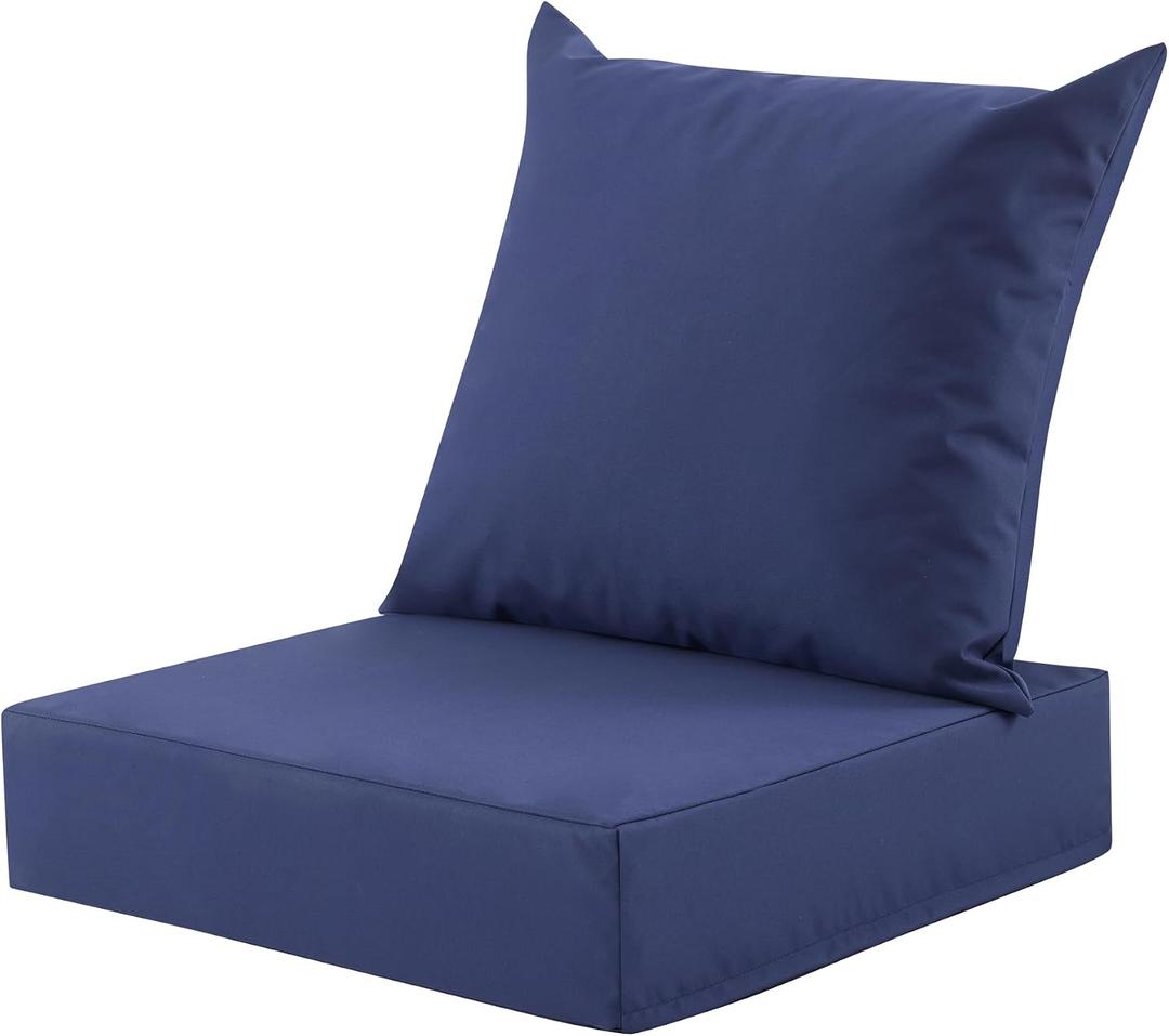 Outdoor Deep Seat Cushion Set, 24x24 Inch Water-Resistant & Fade-Resistant Outdoor Chair Cushions, Patio Furniture Cushions with Removable Cover for Patio Chair, Sofa,Navy Blue (Set of 1)
