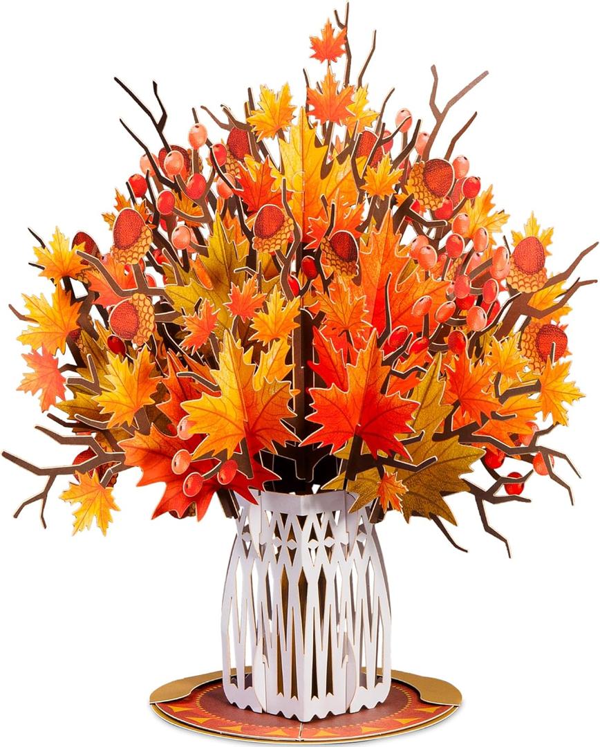 Paper Love HugePop Maple Leaf Bouquet 3D Pop Up Card, With Detachable Paper Bouquet, For Fall, Thanksgiving, Birthday, All Occasions - Jumbo 10" x 14" Cover Includes Envelope and Note Card