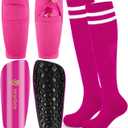 Hryrbay Kids Soccer Shin Guards Toddler Shin Pads with Sleeves and Socks for Age 3-16 Protective Lightweight Soccer Equipment Ideal for Playing Training Inspired by The World Cup Rose Red L