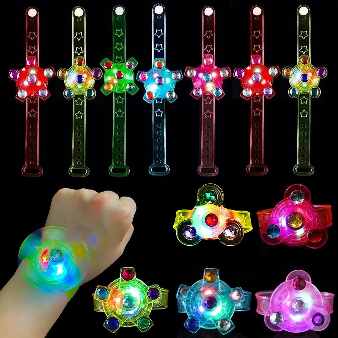 25 Pack LED Light Up Fidget Spinner Bracelets Party Favors for Kids 4-8 8-12, Glow in The Dark Party Supplies, Treasure Box Toys for Classroom, Carnival Prizes, Pinata Goodie Bags Stuffers