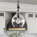 Henn&Hart 7" Wide Pendant with Glass Shade in Blackened Bronze/Clear, Pendant, Flush Mount Ceiling Light Fixture for Kitchen, Living Room