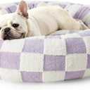 Lesure Donut Medium Dog Bed - Round Cat Beds for Indoor Cats Calming Pet Beds, Cute Modern Beds with Jacquard Shaggy Plush & Anti Slip Bottom, 30 Inch, Purple (Lavender Checks)