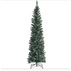 6 ft. Unlit Snowy PVC Slim Artificial Christmas Tree w/Pine Cones
