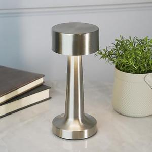 Chronos Modern Cordless LED Table Lamp (Silver) - USB Rechargeable Portable Touch Control Dimmable 3 Light Color Tunable Table Lamp for Hotel, Cafe, Restaurant or Home for Bedside, Center or Dining