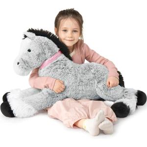 MaoGoLan Large Horse Stuffed Animal for Boy, Big Horse Plush Toy for Girl, Ridable Stuffy Pony for Kid, Stuffed Pony Plush Pillow for Baby Shower, Birthday Gifts or Party Favor, 33 inches, Gray (Grey)