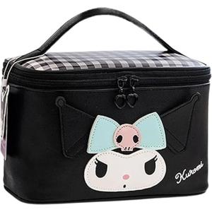 Kuromi PU Cosmetic Bag Makeup Pouch Travel Portable Vanity Case Organizer with Handle - Black