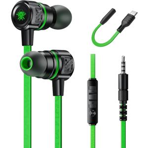 Gaming Earbuds Wired, USB C & 3.5mm Dual Plug in Ear Headphones with Mic and Volume Control for Small Ears, Stereo Bass Noise Isolating Earphones for PC/PS4/PS5/Xbox Series/Switch/Sleep/Sport/Workout