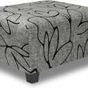 Ottoman Cover Rectangle Printed, Stretch Slipcover for Rectangular Footstool, Soft Fabric with Non-Slip Elastic Bottom, Decorative Furniture Protector for Living Room, Large, Lotus (Length: 35-46", Width: 24-28", Height: 15-18")