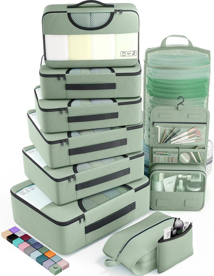 Veken 10 Set Packing Cubes for Travel Essential, Suitcase Organizer Bags in 4 Sizes, Carry-On Luggage Accessories with Large Laundry & Hanging Toiletry Bag, Must-Have for Airplane, Road Trip & Camping