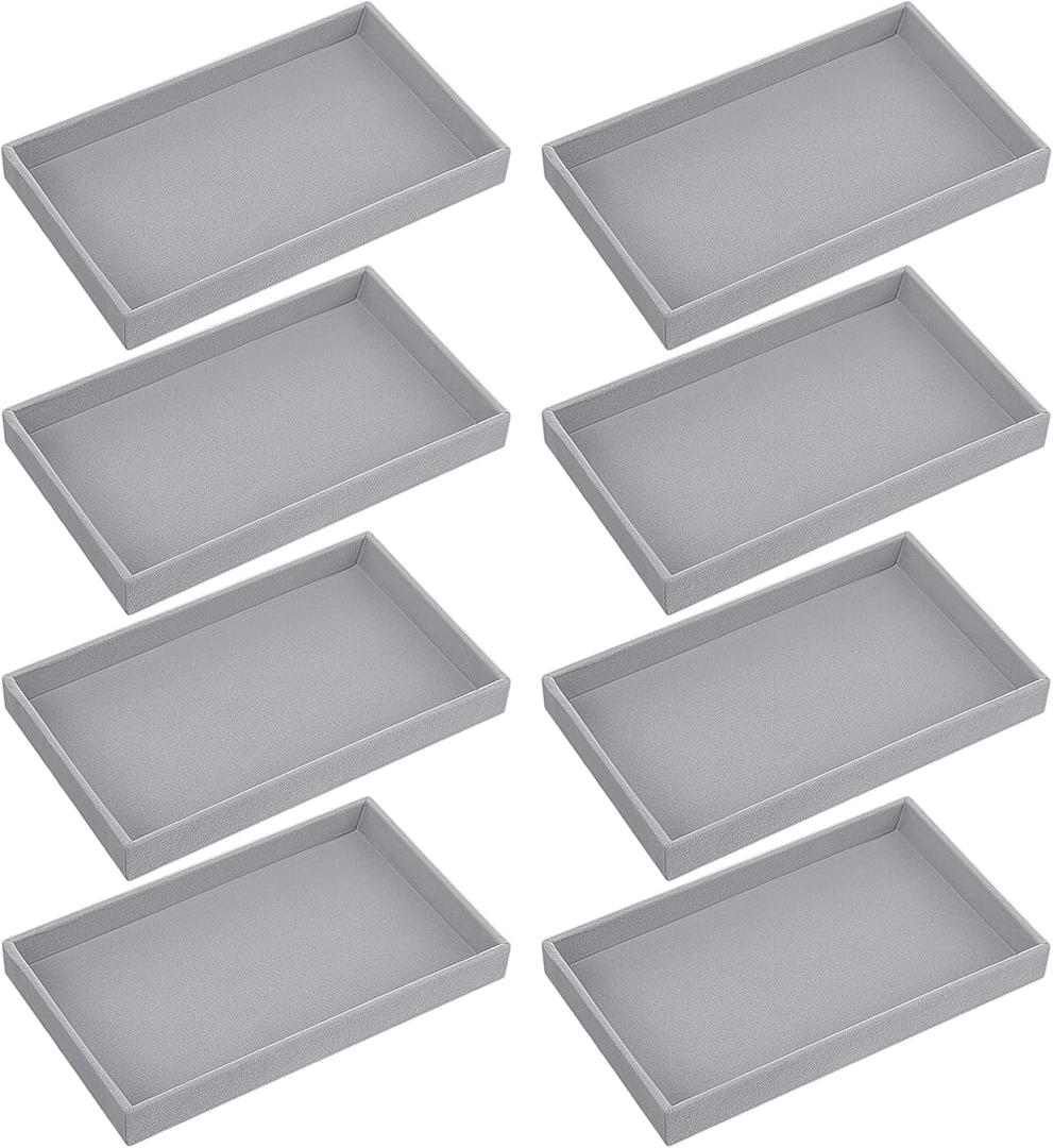 8 Pcs Velvet Jewelry Tray Stackable Jewelry Drawer Organizer Trays 8.3 x 4.7 x 1 Inches Empty Small Jewlery Display Trays for Necklace Bracelet Earring Ring, Beige