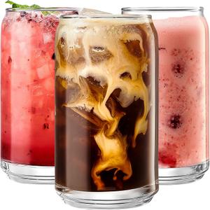 Le'raze Set of 4 Can Shaped Margarita Drinking Glasses - 16oz Clear Cups for Cocktails, Iced Coffee, Tea, Soda, Whiskey and Beer
