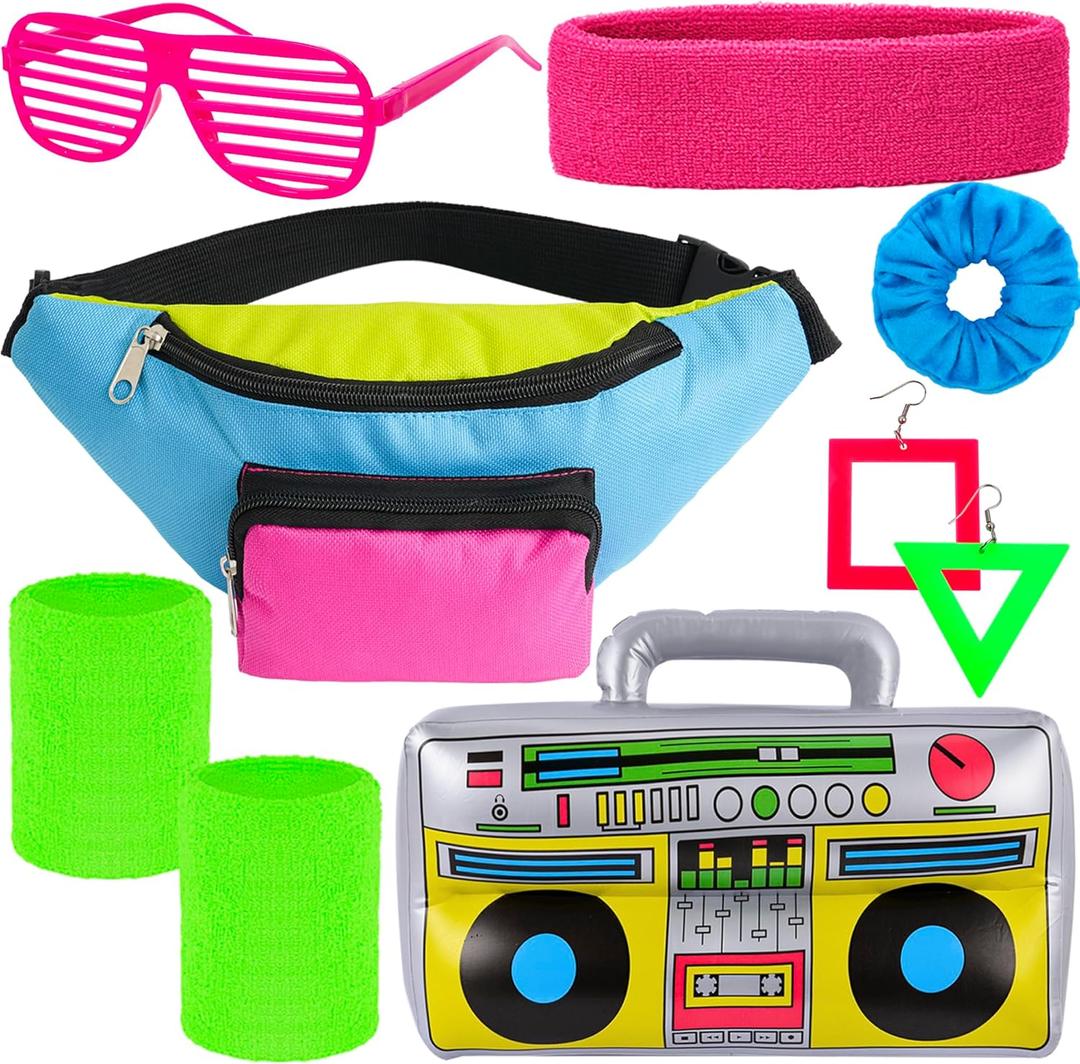 YAROMO 80s Women Workout Outfit, 80s 90s Accessories Headband Wristband Fanny Pack