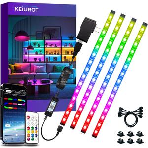 LED Strip Lights 4 Pre-Cut RGB Led Light Strip With APP & Remote Control, Multi-color Music Sync Changing Strip Lights for Cabinets Shelf Closets TV Backlight Kitchen Bedroom, With Power Adapter