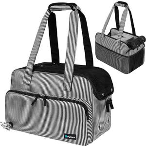 PetAmi Small Dog Purse Carrier, Soft-Sided Pet Carrier Bag with Pockets, Portable Puppy Cat Travel Handbag Tote, Airline Approved Breathable Mesh, Poop Bag Dispenser, Max 18 lbs, Stripe Black
