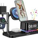 7in1 Wireless Charging Station for Multiple Apple Devices Bluetooth Speakers Alarm Clock Night Light, Qi2.2 MagSafe Charger Stand for iPhone 17/16/15 Pro Max Apple Watch Airpods with 45W Adapter