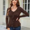 Meetjen Women's Long Sleeve Tops Slim Fit Wrap V Neck Ruffle 2026 Spring Trendy Casual Going Out Shirt Tee Blouses (XXL)