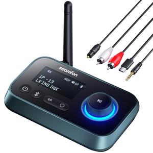 SOOMFON Bluetooth Transmitter for TV 3-in-1 Bluetooth 5.0 Transmitter Receiver for TV to 2 Headphones with LCD Display Adjustable Volume, Optical AUX RCA Bypass for Home Stereo Speaker SOOMFON Bluetooth Transmitter for TV 3-in-1 Bluetooth 5.0 Transmitter Receiver for TV to 2 Headphones with LCD Display Adjustable Volume, Optical AUX RCA Bypass for Home Stereo Speaker