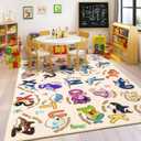 Kids Rugs for Playroom Educational Rug for Learn The ABC Alphabet, Soft Machine Washable Non-Slip Cute Carpet for Classroom Toddler Nursery Kids Room Decor Mat (5x7, Ocean Beige)