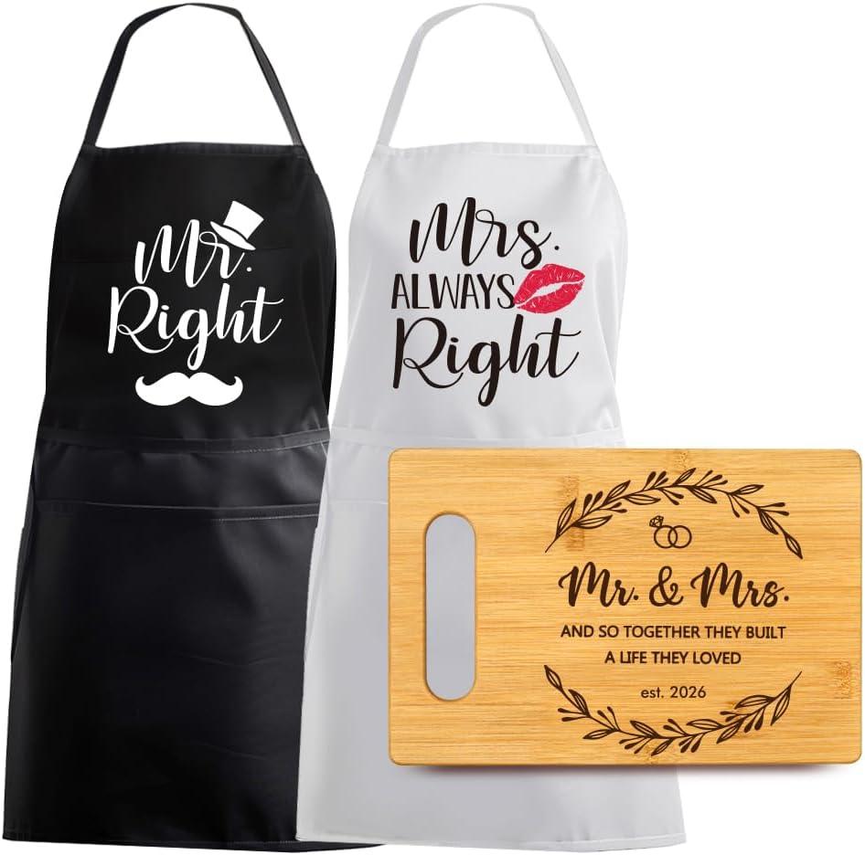 Mr & Mrs Aprons with Pocket Cutting Board Gifts Set for Couples 2026, And So Together They Built a Life They Loved, Bridal Shower, Engagement, Housewarming Gifts