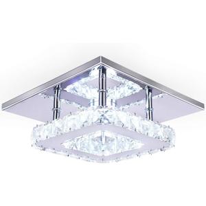 Modern Crystal Chandelier 7.9 Inches Led Ceiling Light Mini Square Flush Mount Ceiling Light for Bedrooms Dinning Rooms Hallway(Cool White,15W)