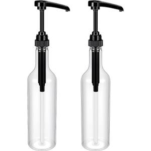 Maxdot 2 Pcs 25 oz Syrup Bottles with Pump Long Neck Bottles Plastic Syrup Pump Dispenser for Coffee Bar Accessories Home Party (Black)