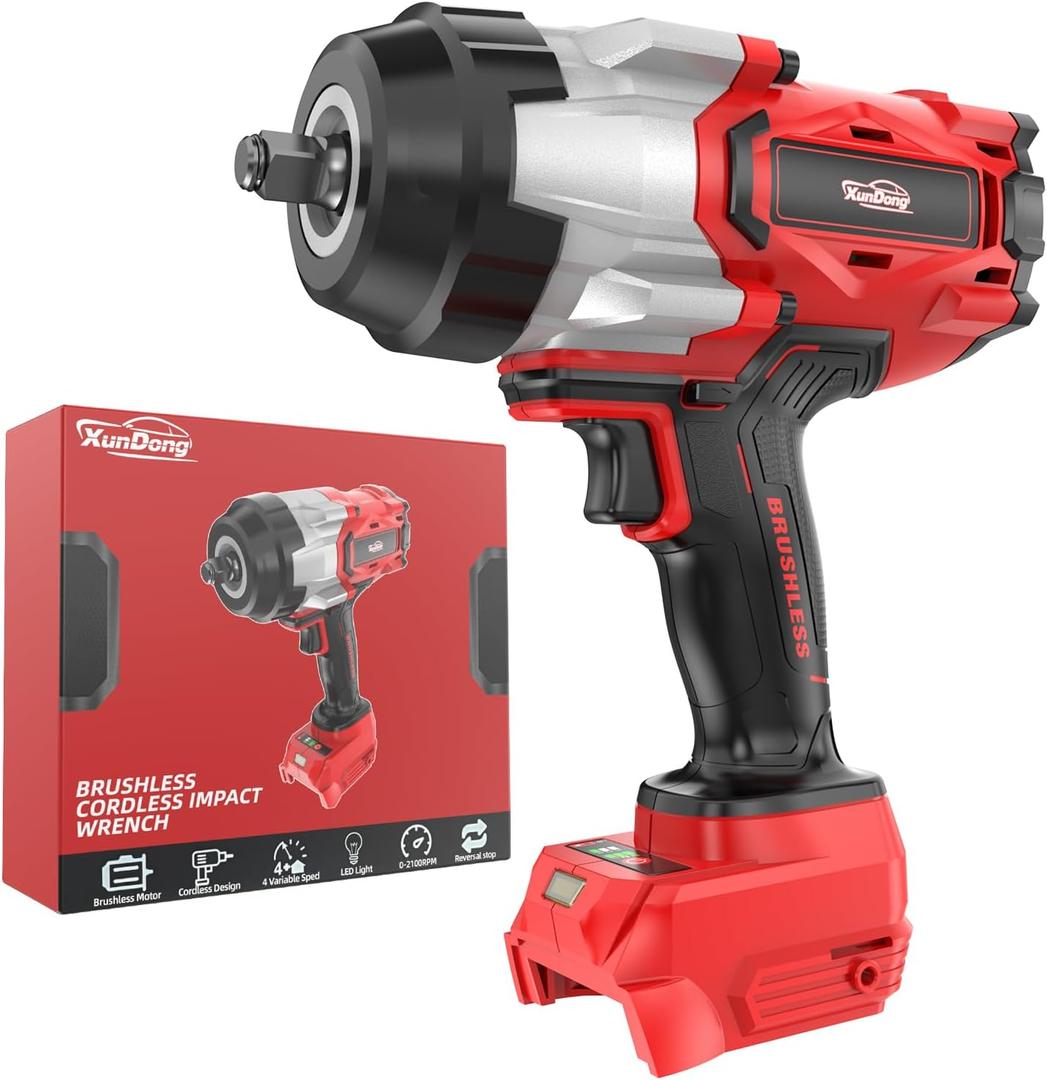 Cordless Impact Wrench 1/2" Compatible with Milwaukee 18V Battery, 1600Ft-lbs(2200N.m) High Torque Impact Gun Heavy Duty, Brushless Electric Power Impact Driver with 4 Speed Modes & LED Work Light
