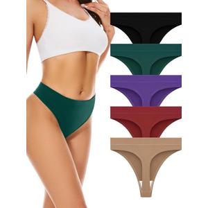 voenxe Seamless Womens Thong Underwear,High Waisted Tanga Woman No Show Panties,Breathable Workout Comfortable Undies,5 Pack (Medium, Vintage)