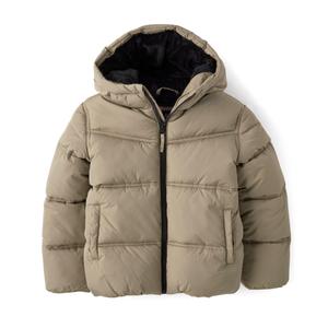 The Children's Place,Boys,Water and Wind Resistant Hooded Zip Front Puffer Jacket, Faux Fur Lined, Chinchilla, X-Small