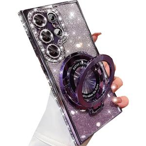 Changjia for Samsung Galaxy S26 Ultra Magnetic Kickstand Glitter Case,[Compatible with Magsafe] Cute Bling Sparkly Diamond Rhinestone with Camera Protector Women Girls Case for Galaxy S26 Ultra,Purple