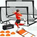 Kids Soccer Goals for Backyard, 2 of 6 x 4 ft Kids Soccer Goal Set Soccer Net with 10 Soccer Cones, Agility Ladder & Carry Bag, Portable Soccer Training Equipment. (Black)