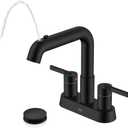 KENES Matte Black Centerset Bathroom Faucet with Pull Down Sprayer, 4 Inch 2 Handle Pull Out Bathroom Faucet 3 Hole, Bathroom Sink Faucet with Pop Up Drain & Supply Lines LJ-9059A-2